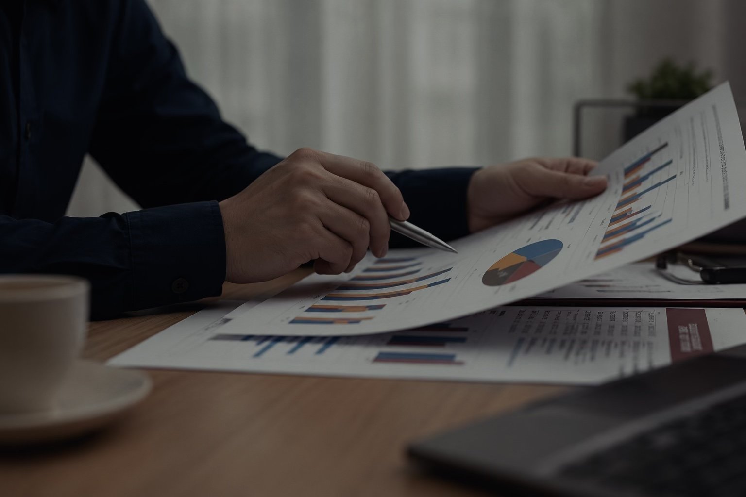 Reviewing hotel revenue performance charts and reports.